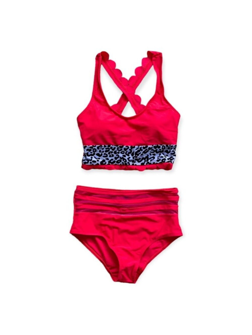 Hot Pink Ruffle Leopard Print Swim Suit